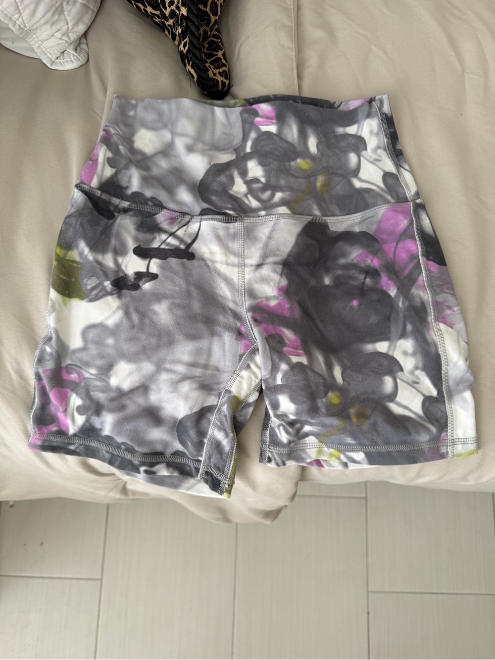 lululemon athletica High-Rise Floral Print Athletic Shorts - Gray & Purple